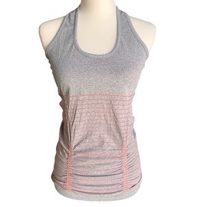 Athleta🦎Fastest Track Tank Coral Sizzle Stripe Pink Gray Ruch Top Shirt🌵